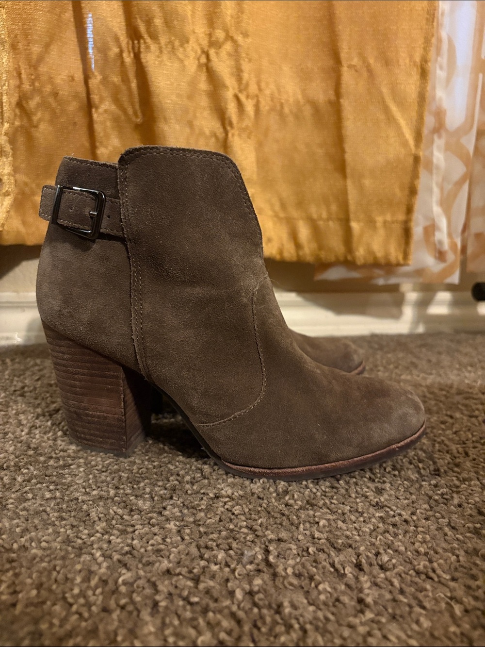 Women’s Suede Ankle Bootie with Buckle Strap — Brown zipper